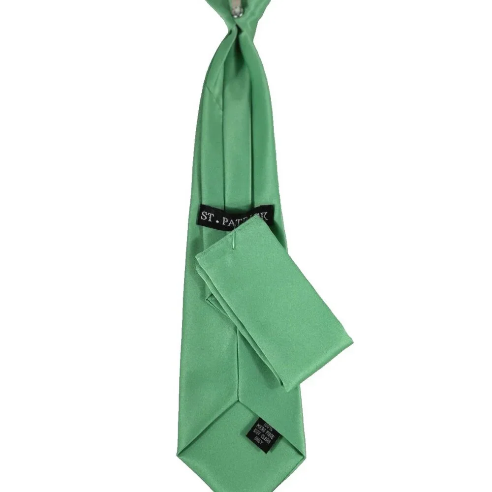 St. Patrick Boy's Clip-on Tie Hanky Set Green 100% Polyester 12